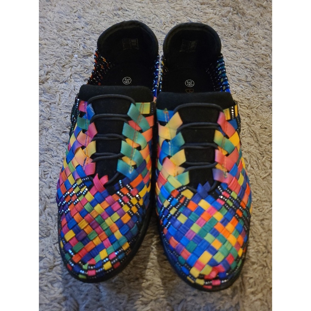 Bernie Mev Slip-On Shoes Multi-Color Woven Elastic Fabric Memory Foam 8-8.5 (39)